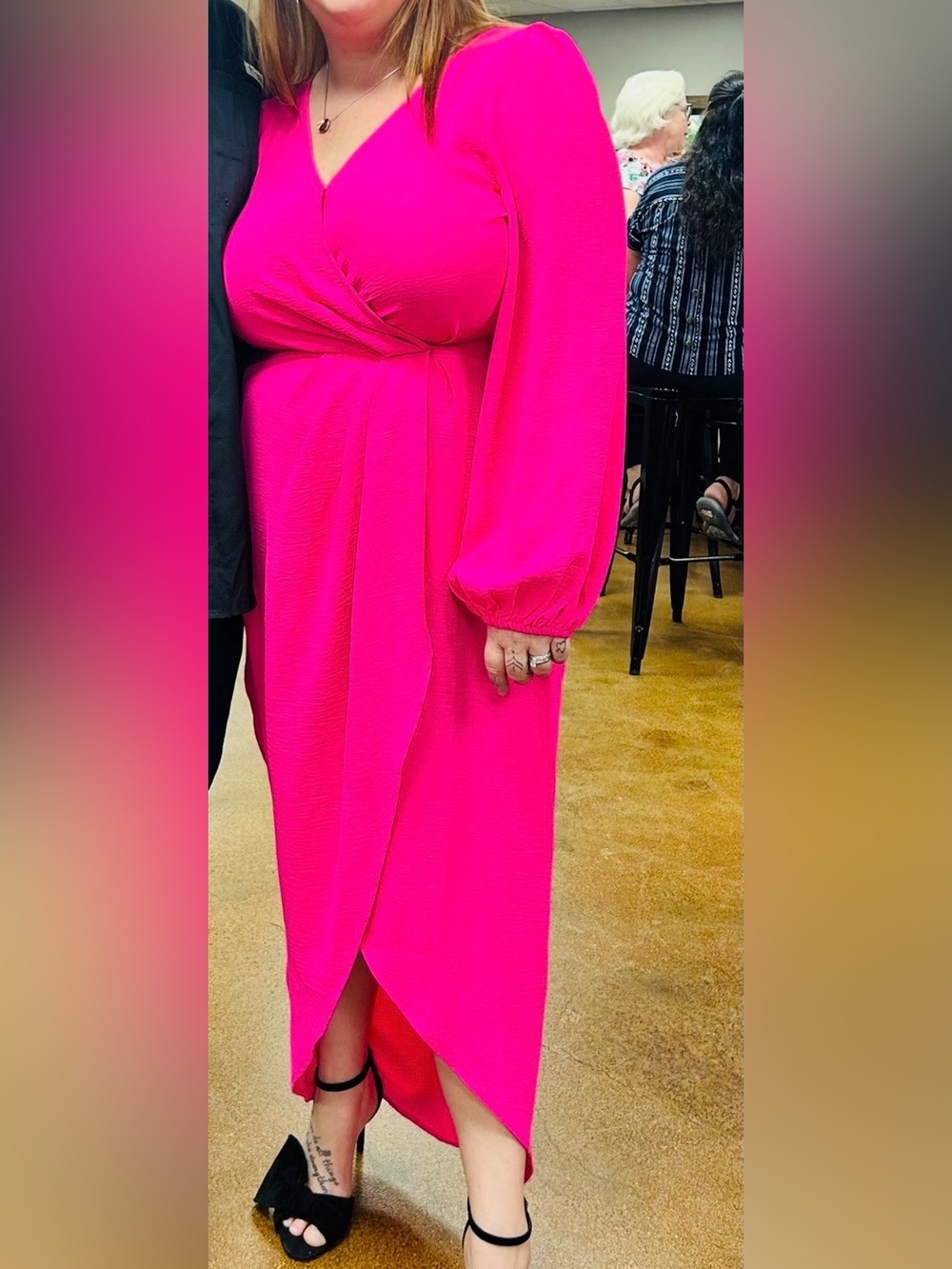 Bluivy Large Hot Pink Wrap Tulip Hem Midi Maxi Dress